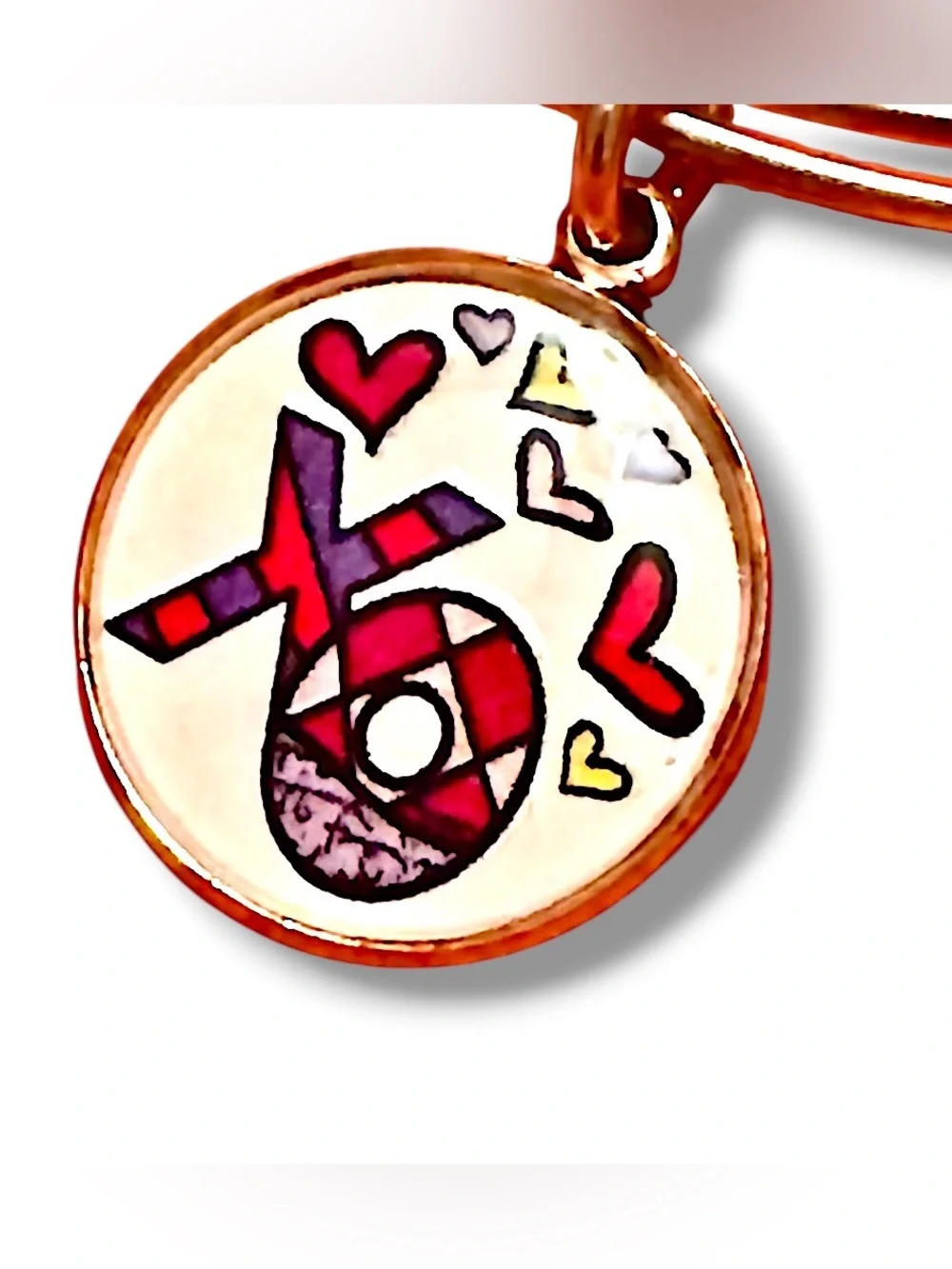 Rose Gold Charm Bangle Bracelet with Colorful 'XO' Heart Charm